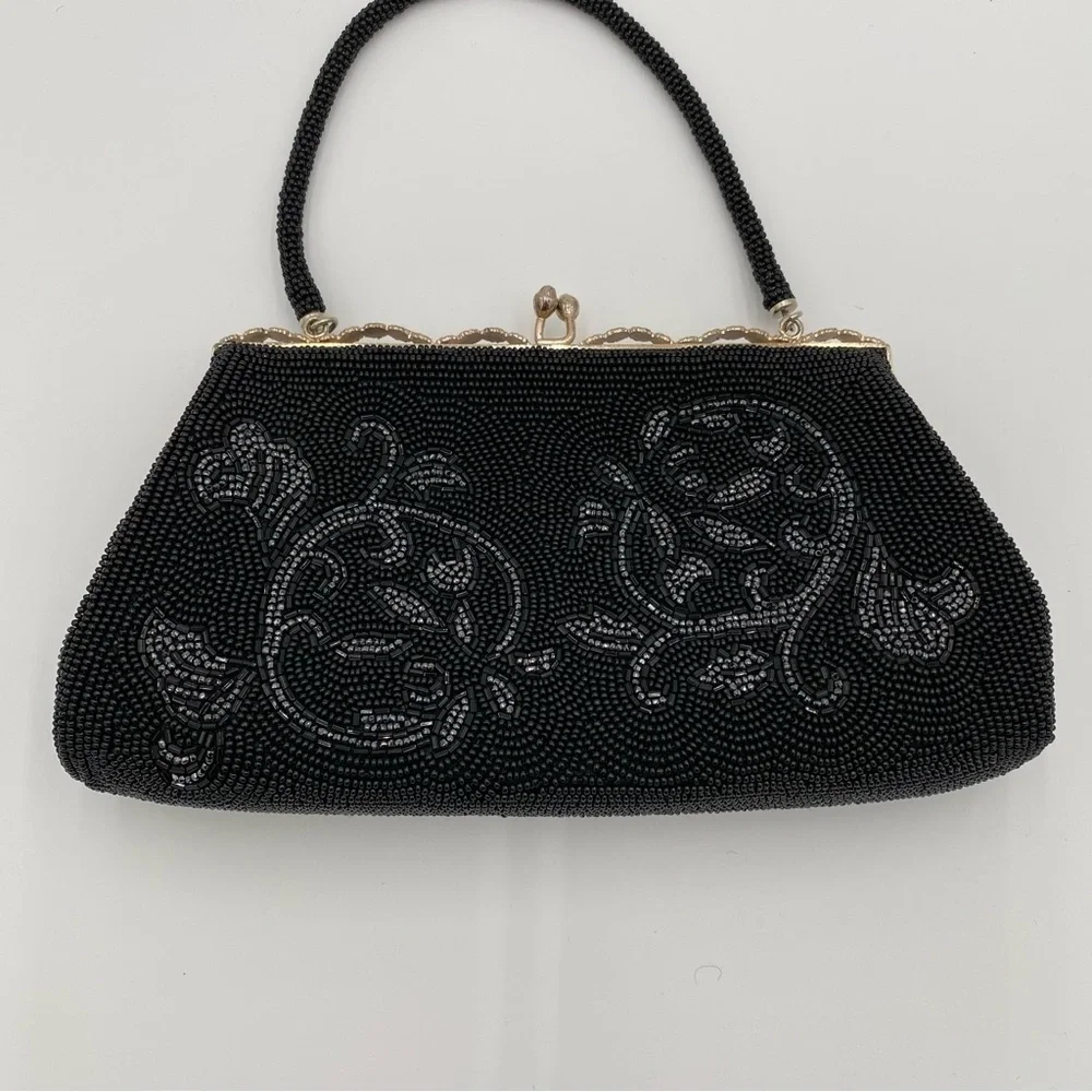 Beaded Y2K Vintage Formal Party‎ Wedding Gala Handbag Change Purse Clutch Black